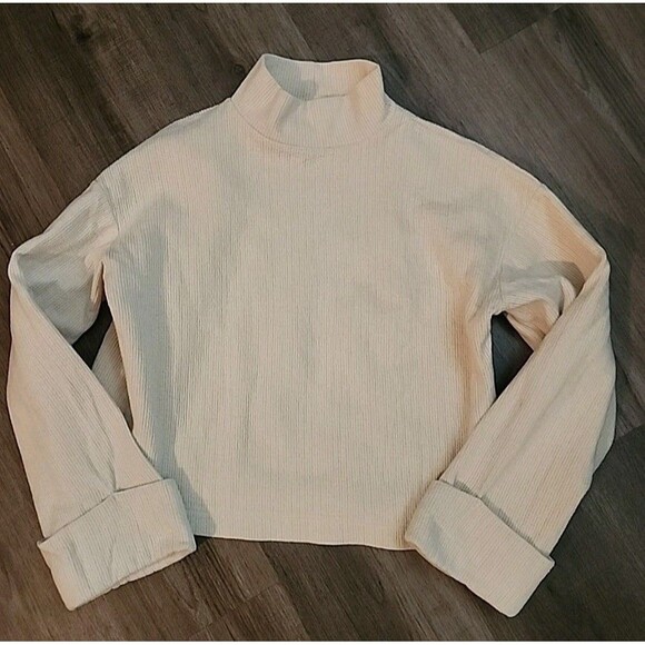 Zara Sweater Womens Small Beige Mock-Neck Long Sleeve Cropped Top - Picture 2 of 8